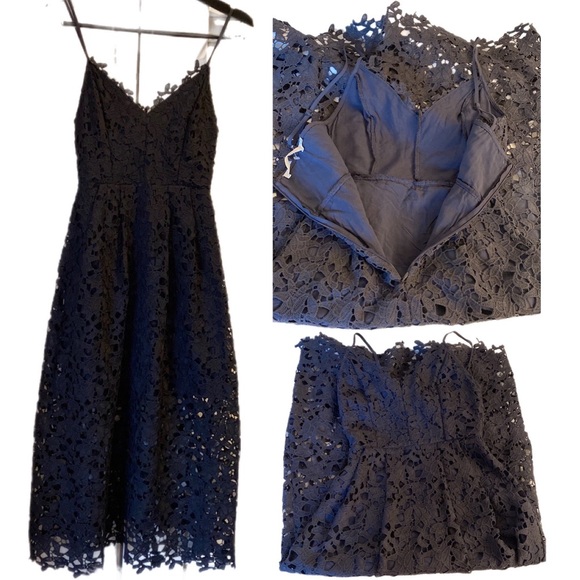 Astr Crochet Laser Cut Lace Spaghetti Strap Dress in Navy - Size XS - Picture 7 of 11